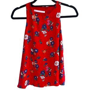ZARA Sleeveless Open Back Tank Top Floral Blouse Red White Blue Small NWOT